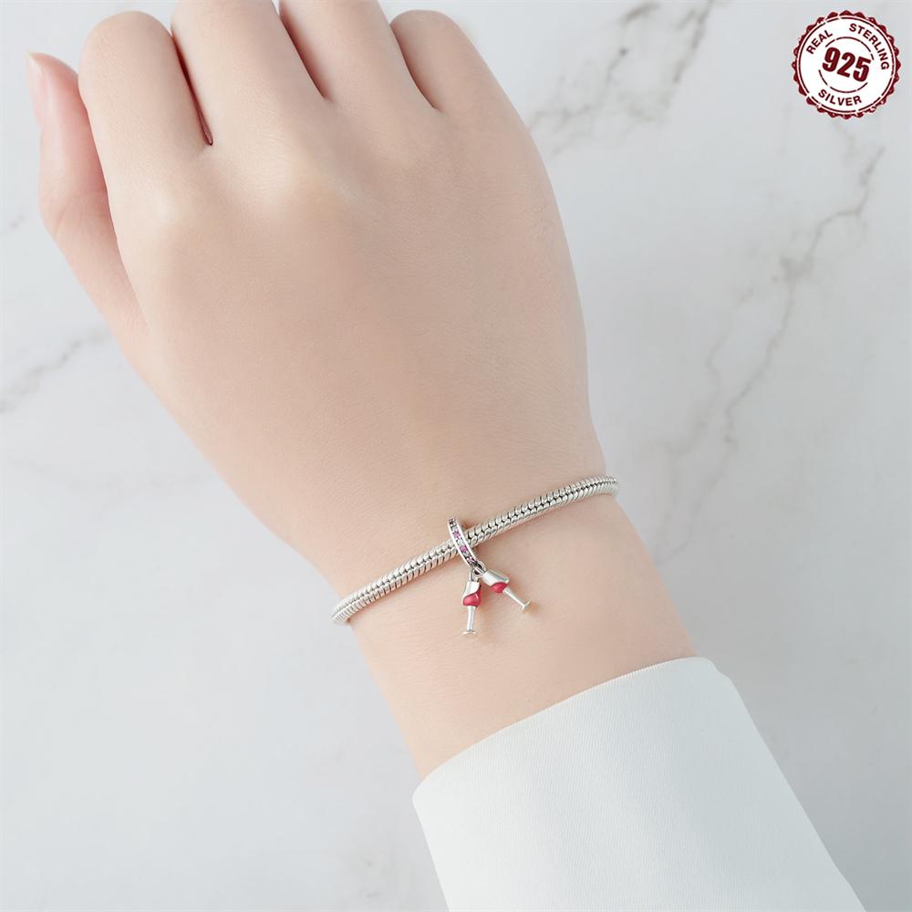 Original Copper Charms Luxury Red Wine Toasting Pendant Beads Fit Bracelet Diy Women Making Delicate Gift