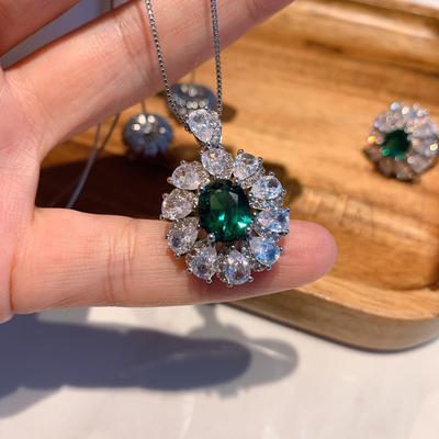 Jewelry Set Simulation Emerald Micro-Inlaid Pendant Earrings Three-Piece Set