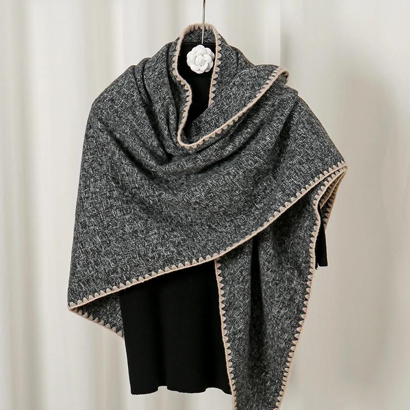 Einfarbiger Pashmina-Schal Dreieckstuch für Damen Herbst Winter Warm halten Cape Wraps Dicke Kaschmir-Stolen Schals Schal
