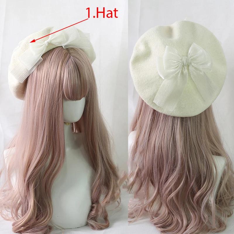 Handmake Lolita Berets Wool Blend Hat Women Girls Lovely Bow Sailor Maid Style Autumn Winter Berets Hat Accessories