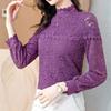 Halb Stehkragen Elegante Lange Hülse Spitze Bluse Aushöhlen Mode Frau Spitze Hemd Tops Dünnes Hemd Weibliche Samt Blusas 29928
