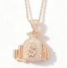 European and American Hip Hop Beauty Money Bag Necklace Copper Set Zircon Dollar Symbol Pendant Trendy Brand Personalized Men's Necklace Accessories