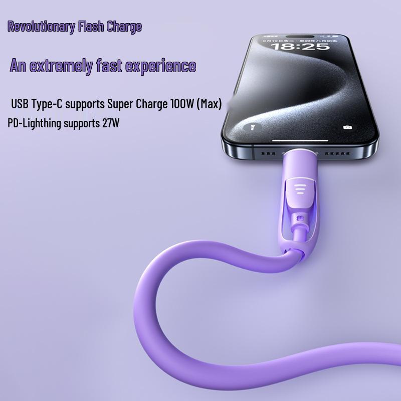 Four-in-One Fast Charging Liquid Silicone Cable, Solid Color, Compatible with Apple 15 Phones