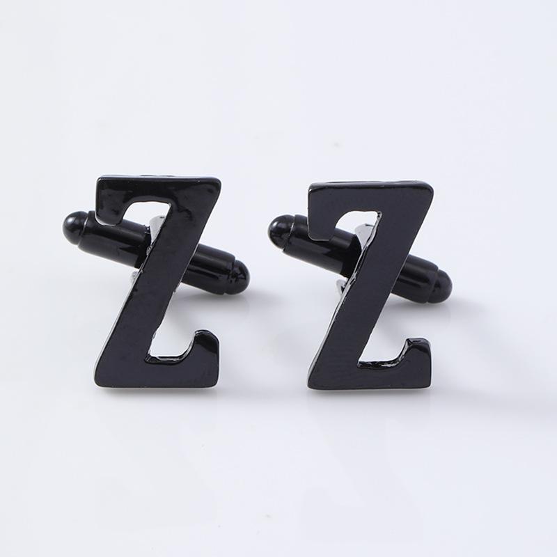 Einfache 26 Englische Alphabet Serie Legierung Manschettenknöpfe Großbuchstaben A-Z Herren Schwarz Hemd Schnalle Manschettenknöpfe Großhandel
