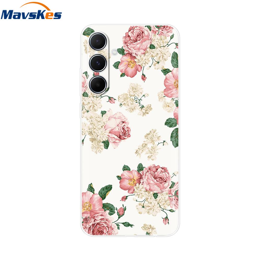 For Samsung Galaxy M35 5G Case Cute Cat Flower Painted Phone Cases For Samsung M35 Case M 35 SM-M356B Silicone Clear TPU Fundas