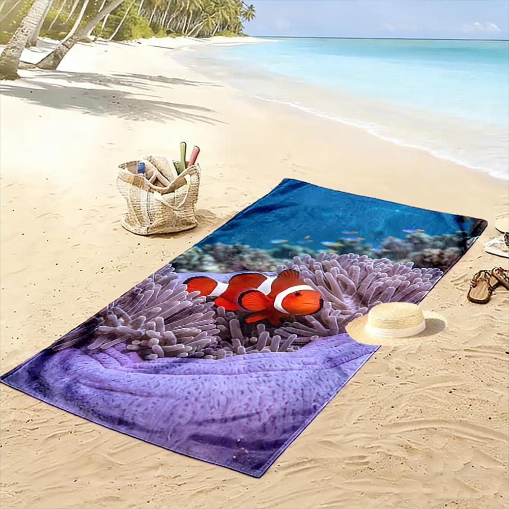 Clownfish and Coral Reef Design Beach Towel Quick-drying for Travel Outdoor Sports Jogging Beach and Swimming