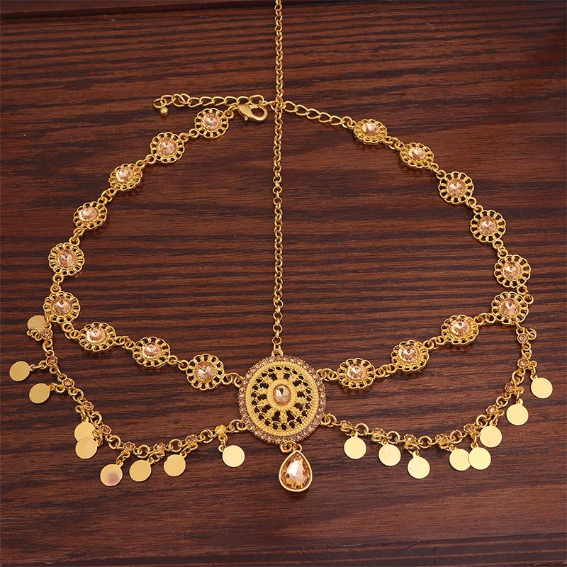 Indian Head Chain For Women Arabic Gold Color Coins Tassel Bridal  Headdress Wedding Accessories