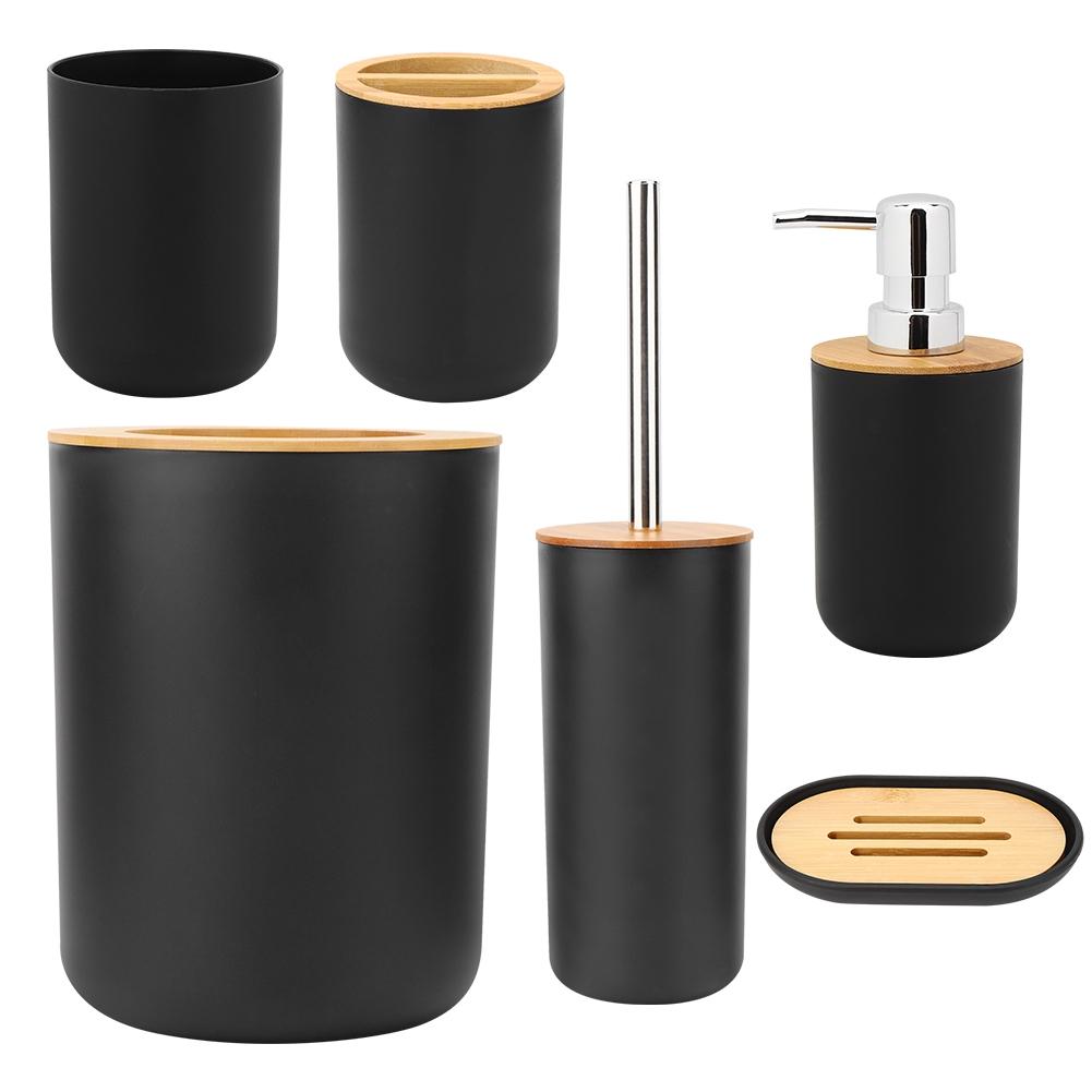 6-teiliges/Set Haushalts-Badezimmer Seifenschale Zahnbürstenhalter Spülbecher Lotionflasche Zubehör-Set Schwarz