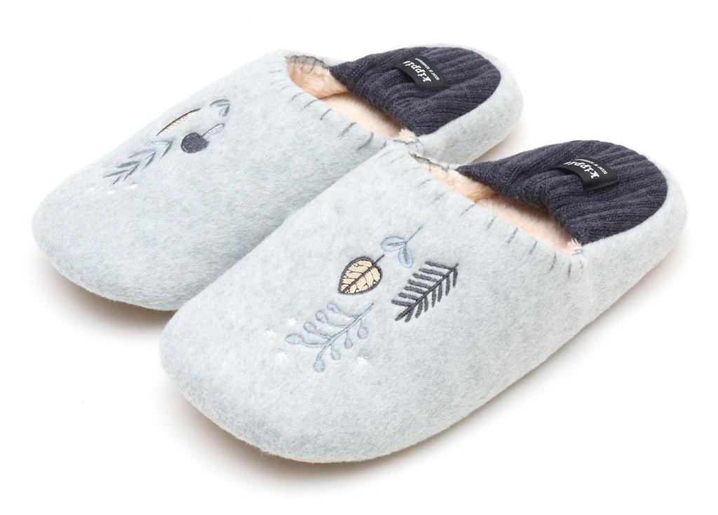 Kippis Forest Fairy Tale Babouche Shoes Embroidered Fairy Tale Room Light Light [Cute Nordic-Style Metsäsatu Shoes] (Size L, Gray) (Size L, Gray)