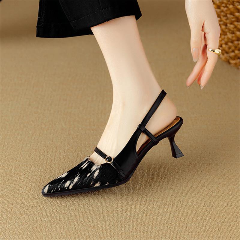 Fashion New Summer Sandals Cover Toe Sandals for Women Horsehair Sandals Fashion Leopard Print Pointed Toe High Heels Office Women Shoes