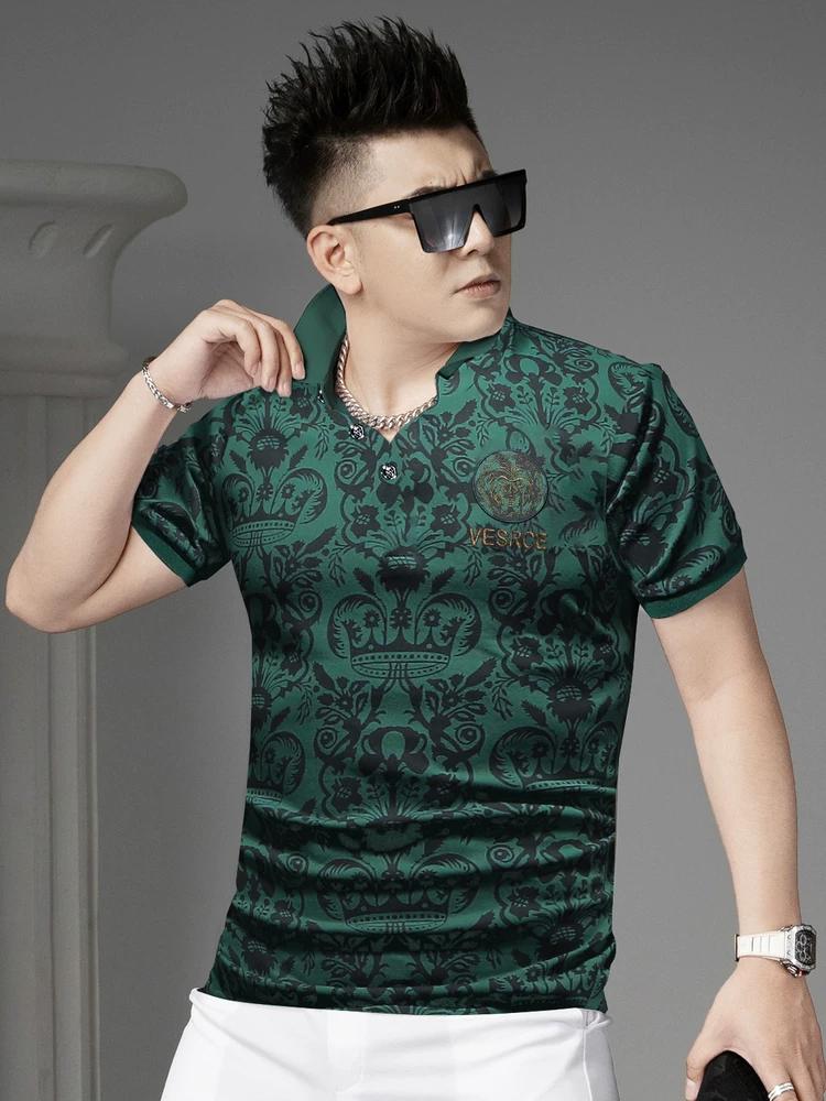 

European Station 2025 Summer New Style Lapel Polo Shirt Men s Trendy Brand Embroidered Printed Short-Sleeved T-Shirt Casual Top 3XL чёрный