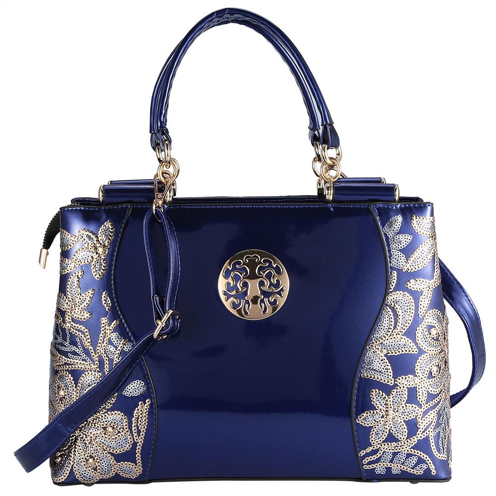 Neue Modische Schönheit Dame PU Große Kapazität Pailletten Tasche Handtasche (blau)