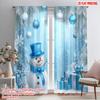 2pcs,2D Plane Printing Curtain Fabric Cute Snowman Christmas Gifts Snowflakes 100% Polyester (without Rod) Gifts Perfect for