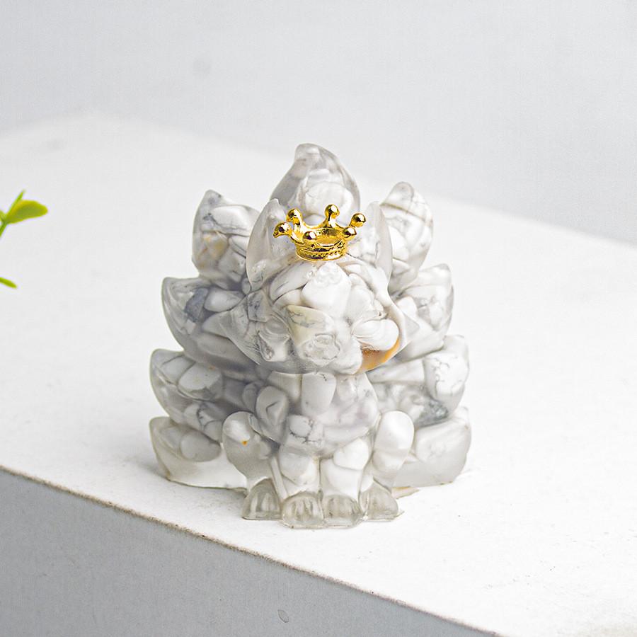 Water Crystal Decorative Figurine With Crown Nine Tails Fox For Modern Desk Display