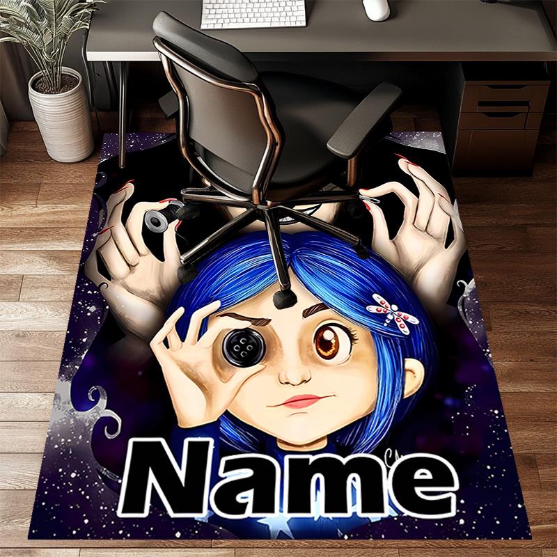 Custom Coraline Mat Personalized Name, Polyester Washable Indoor Entryway Rug, Gift for Christmas, Easter, Thanksgiving Day