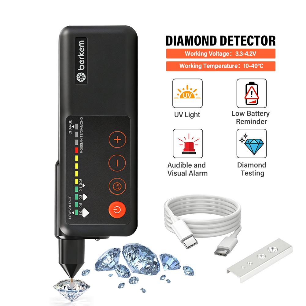Yieryi Wiederaufladbarer Diamanttester Stift Moissanit Hohe Genauigkeit Schmuckauswahl Werkzeug mit UV-Licht Typ-C für Edelstein Stein