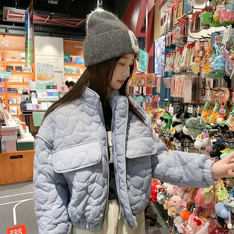Small age-reducing design sense drawstring buckle waist short cotton clothes loose stand-up collar long-sleeved jacket women