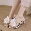Summer new flower decoration fashionable outer wear women's word high heel versatile comfortable cool slippers