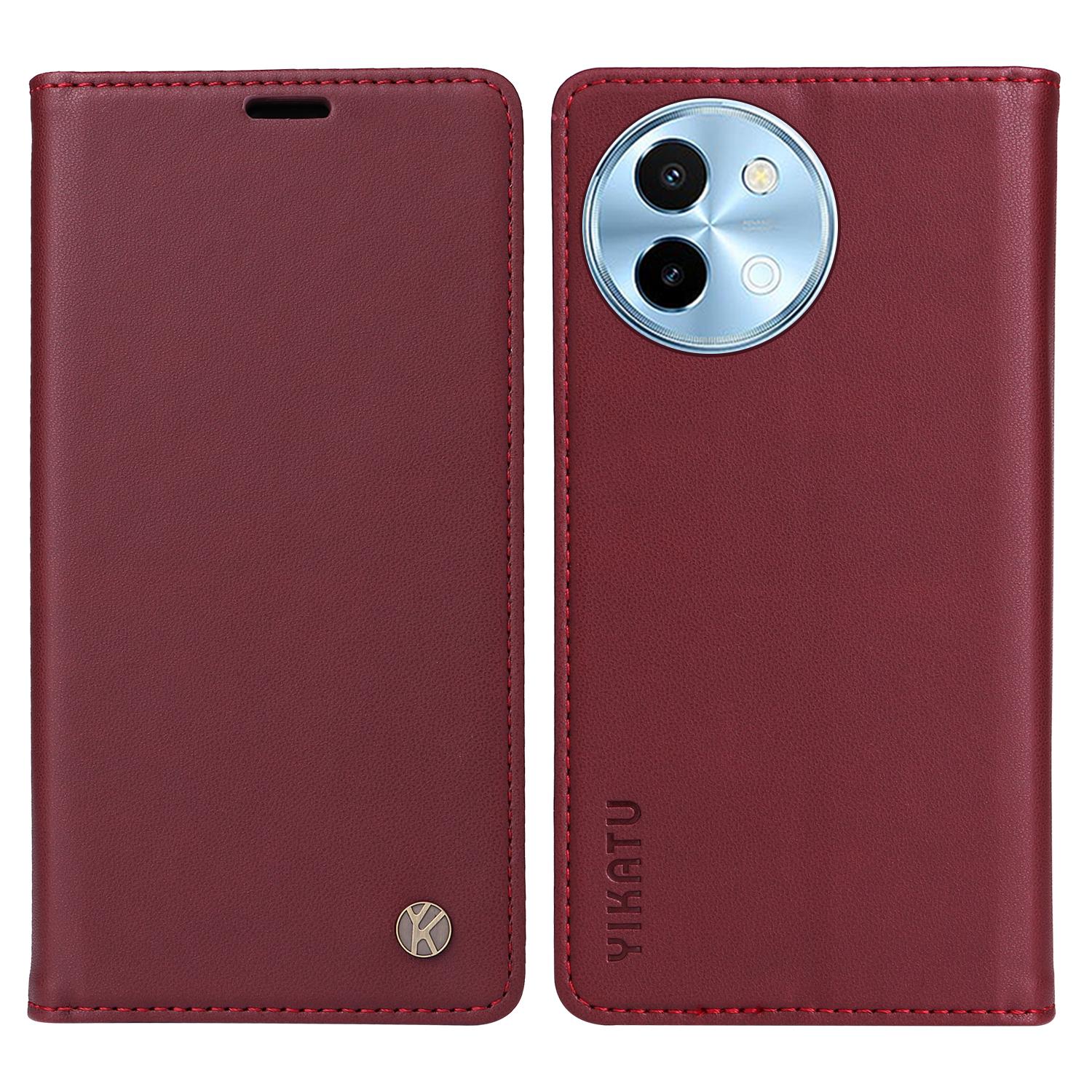

YIKATU YK-001 For vivo Y38 5G/Y200i 5G/T3x Stand Case Magnetic PU Leather Phone Cover Wine Red