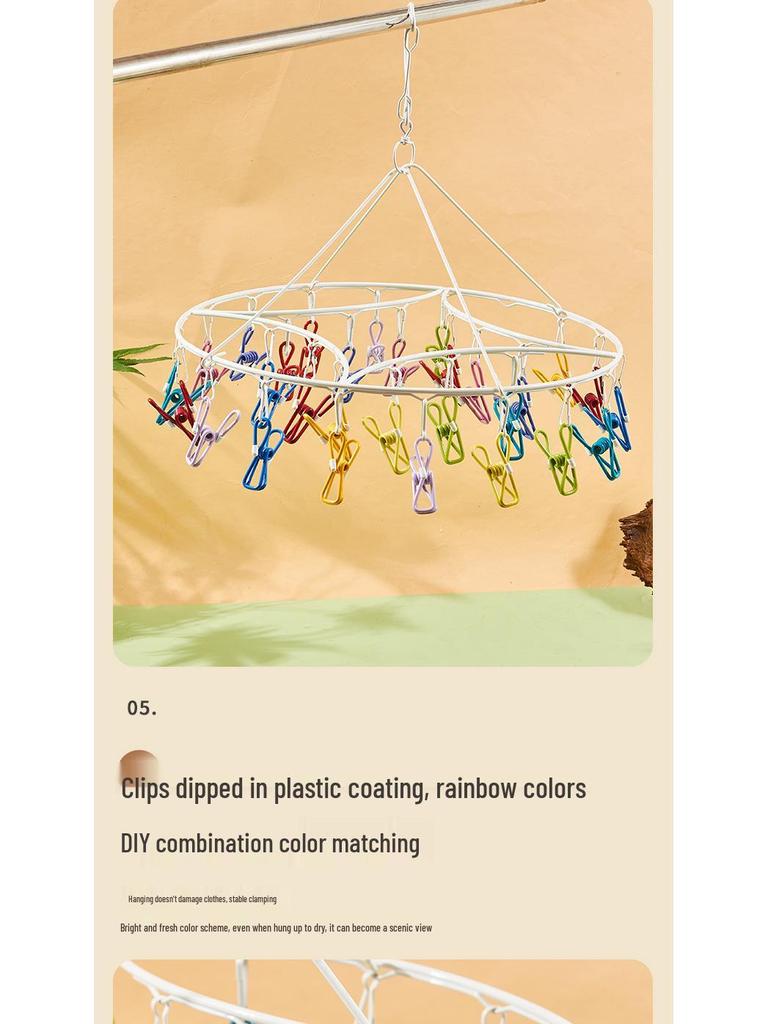 20-Clip Windproof Multi-Head Hanger for Drying Socks, Underwear, and Clothes