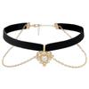 Sexy Black Gothic Velvet Choker Neck Collar Pearl Heart Pendant Necklace for Women Gold Chain Retro Double Layer Choker