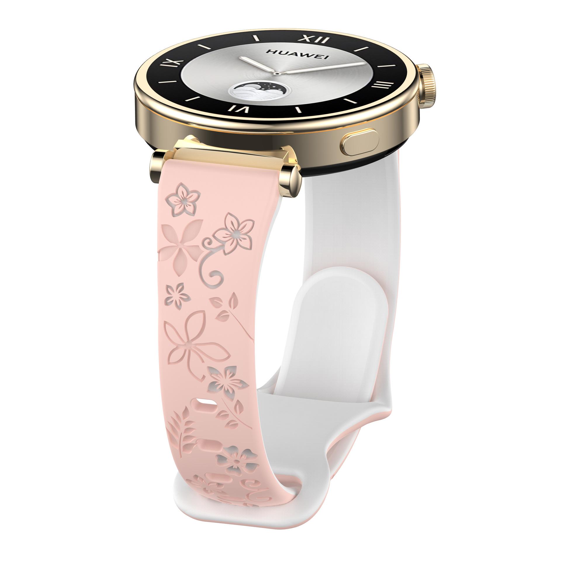 

18mm 20mm 22mm Floral Engraved Band for Samsung Galaxy Watch 7 6 5 4 FE Fancy Silicone Strap Women For Huawei Watch GT6/5/4Pro 46/41mm/Active 2 correa Universal 18mm Width розовый