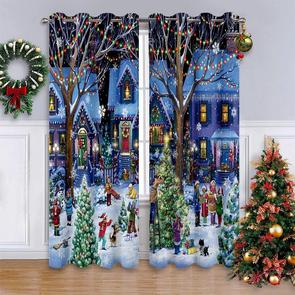 Natale, tende per albero di Natale natalizio, tende con stampa digitale per soggiorno, decorazione della stanza, cucina, soggiorno