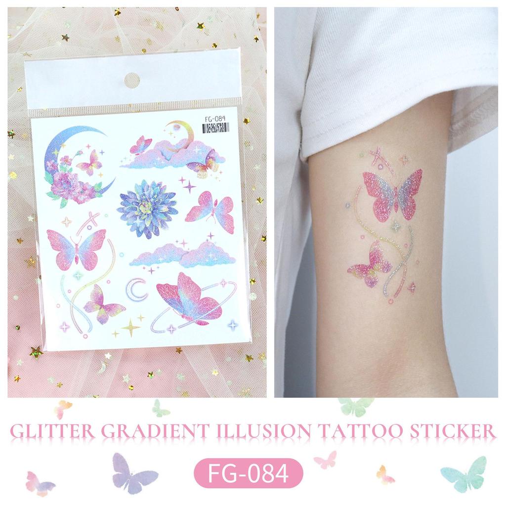 Rikalong Waterproof Cartoon Butterfly & Mermaid Glitter Tattoo Stickers for Face