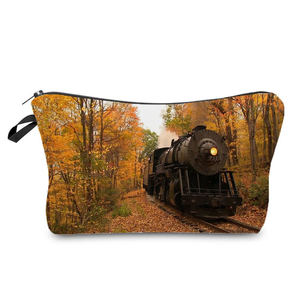 Women Railway Print Cosmetic Bag Toiletries Organize Travel Storage Case 6782