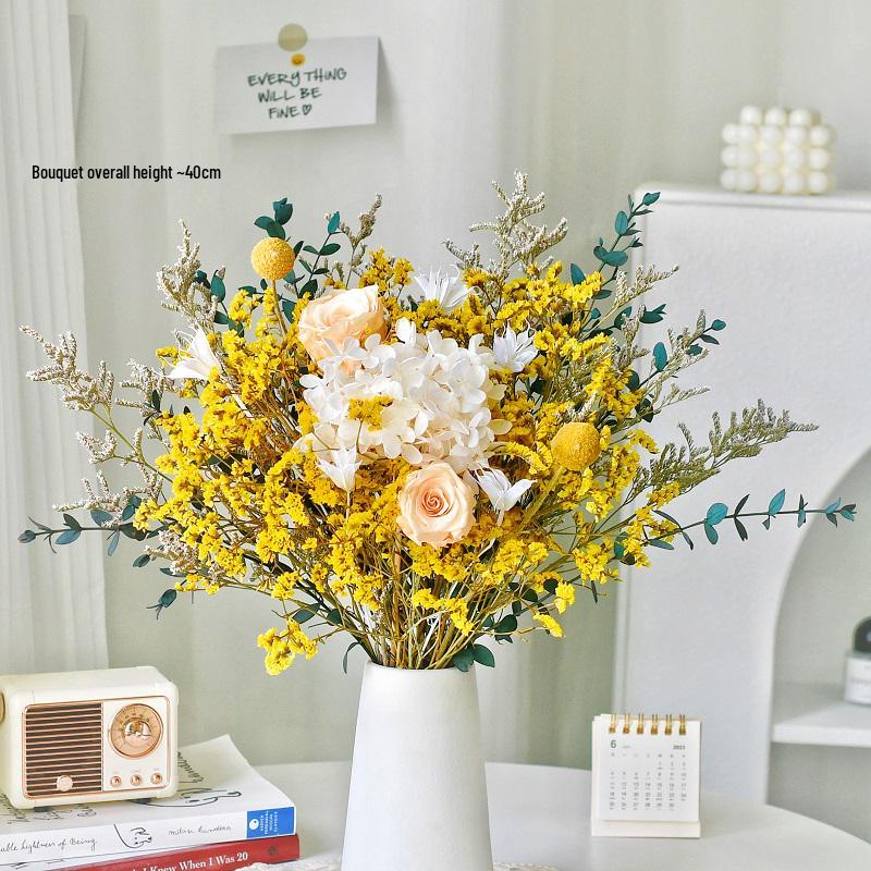 Immortal Rose Dried Bouquet: Eucalyptus, Hydrangea, Crystal Grass, and Baby's Breath for Home or Bedroom Decoration