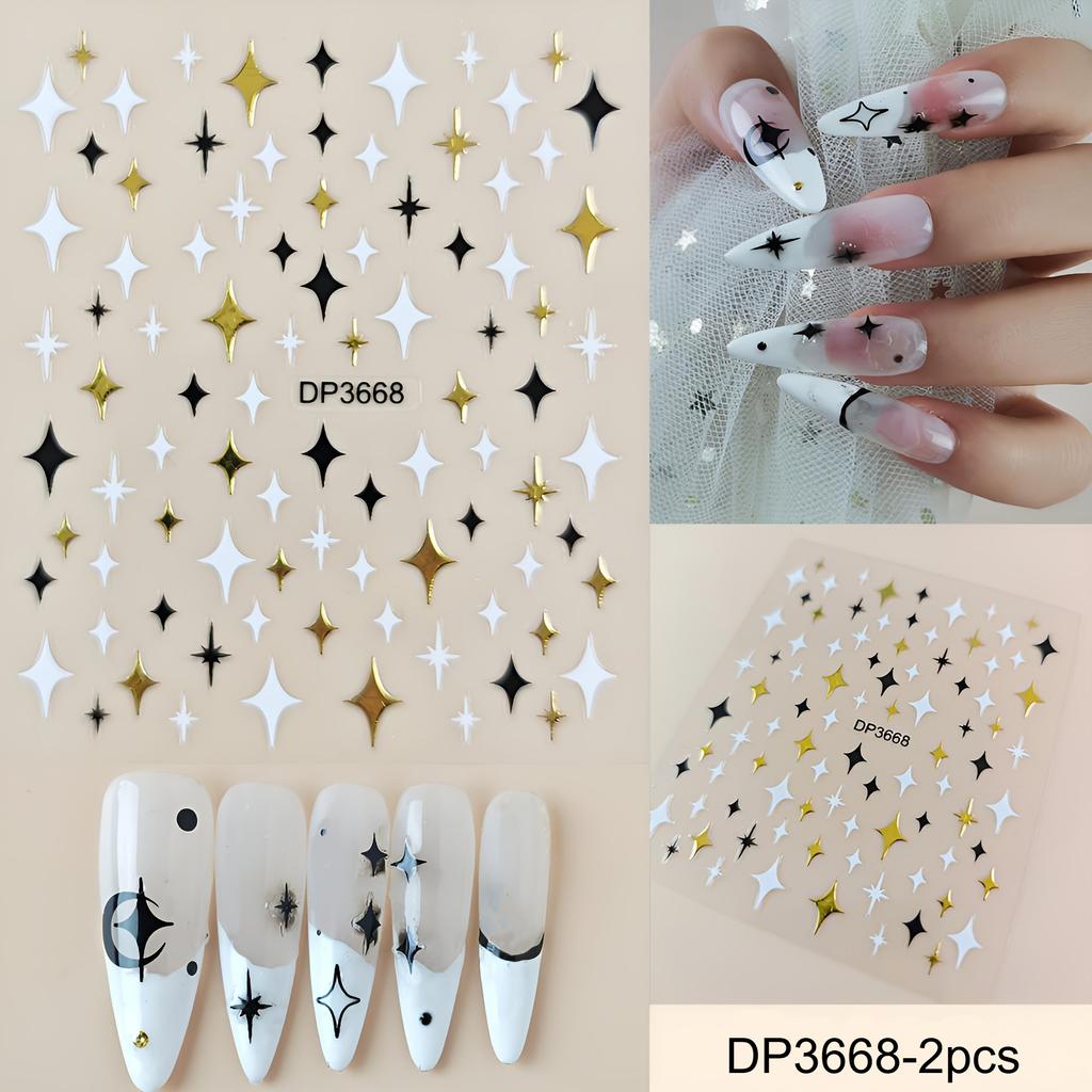 2pcs Nail Art Stickers Decals Embroidered 3D Golden Foil Heart Star Butterfly Self-Adhesive Stickers Nail Decor DIY Accessories