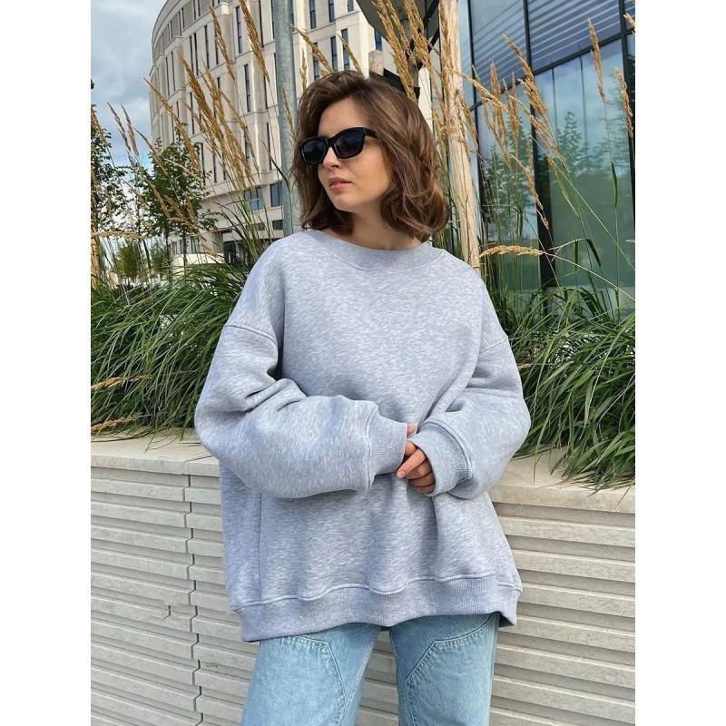 Autumn/Winter 2025 Stylish Versatile Solid Color Thick Round Neck Sweatshirt
