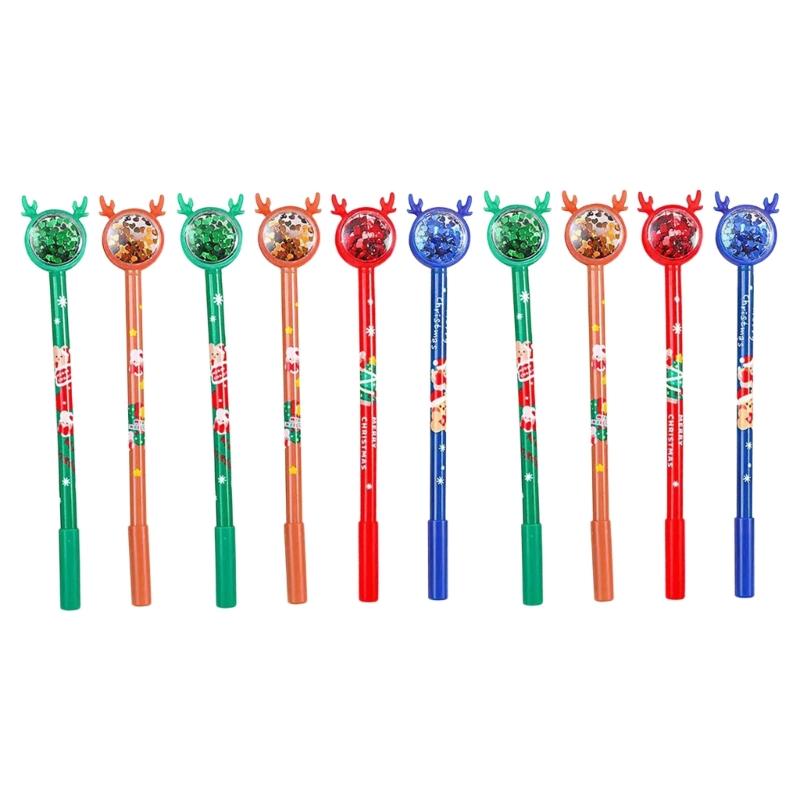 

10Pcs Christmas Sequins Gel Pen Quick Drying 0.5MM Refillable Gel Inks Pen for Daily Writing Office School Supplies