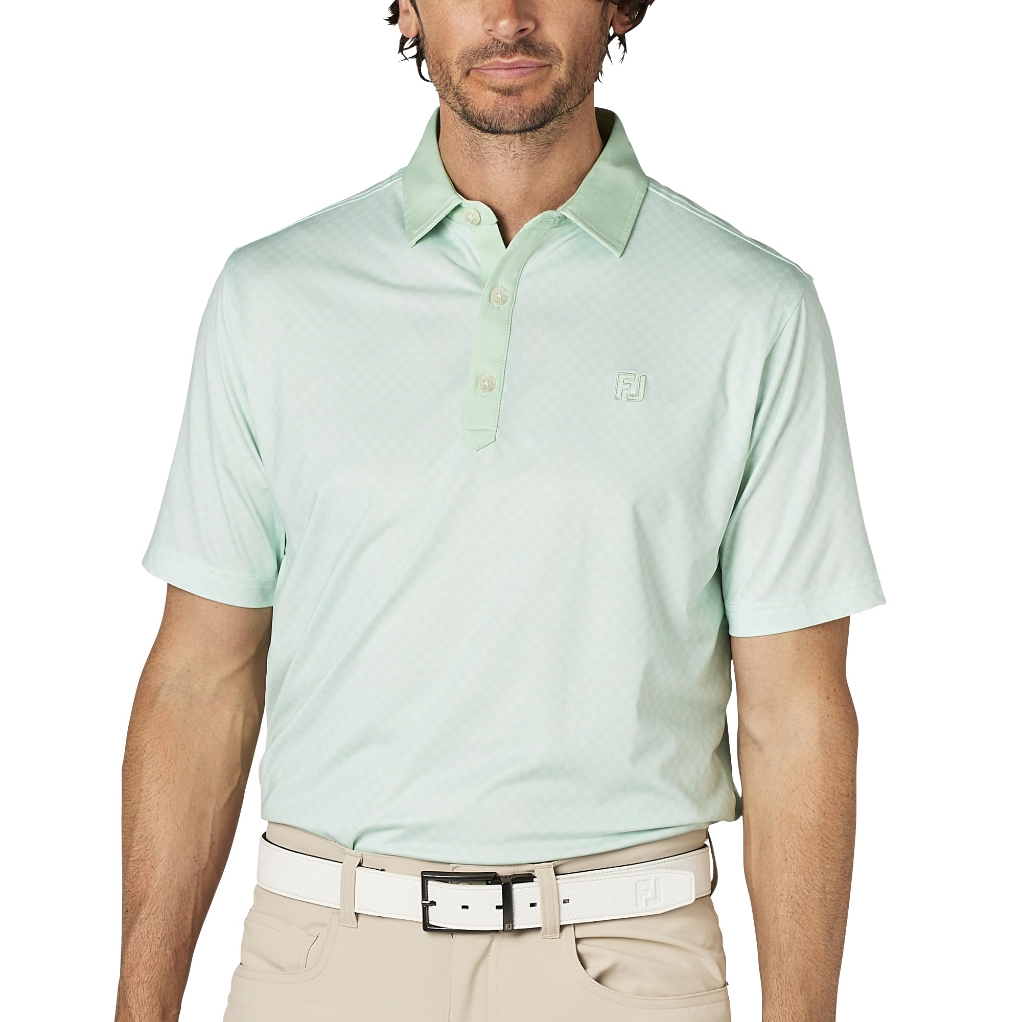 

FootJoy Men s Plaid Jacquard Short Sleeve Golf Shirt, Pistachio, Size 2XL (FJ-S25-S16, 34529-XXL)