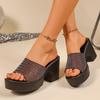 Plus Size Shoes for Women Summer Fashion Sequin 36-43 Women Slip on Platform High Heel Peep Toe Sandals Casual Beach Slippers
