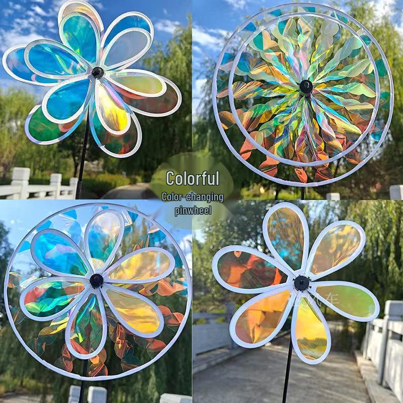 Large Color-Changing Laser Double-Layer Sunflower Pinwheel for Outdoor Scenic Areas and Street Stalls