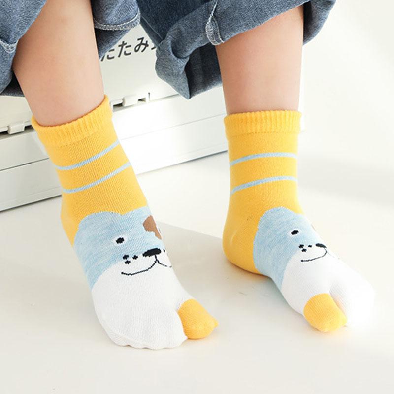 5 Pairs New Style Children Two Toed Tabi Socks for Kids Boys Girls Student Cartoon Animal Pure Cotton Soft Split Thumb Toe Socks