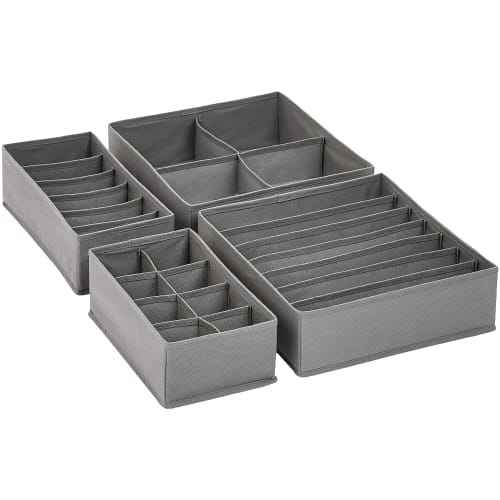 Basic Storage Boxes and Drawer Organizers, Gray, for Dressers and Underwear, Set of 4