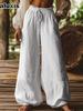 Autumn New Women's Pants Solid Color Fashion Casual Loose Bohemian Pocket Drawstring Elastic Waist Wide Leg Pants