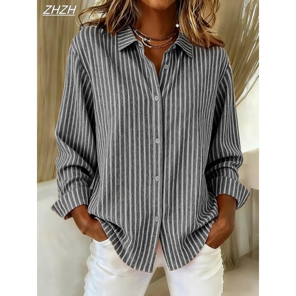 Women's Shirt Blouse Striped Vintage Stylish Casual Long Sleeve Shirt Collar Regular Tops Daily Buttons Print Spring Fall Winter