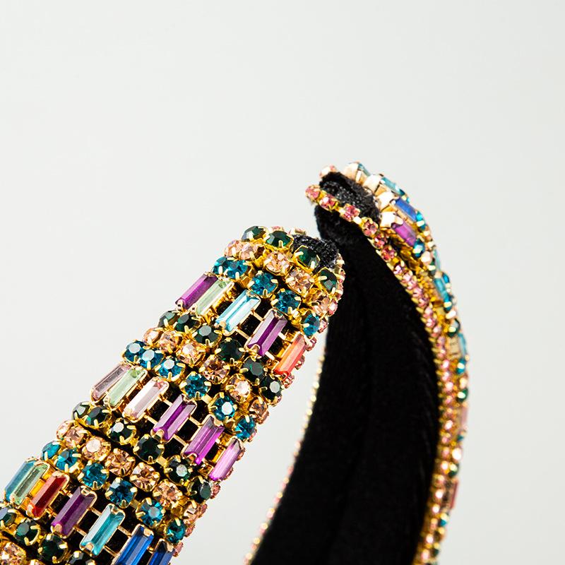 Women's Hair Band Vintage Velvet Studded Crystal Heavy Work Wide Edge Color Headwear