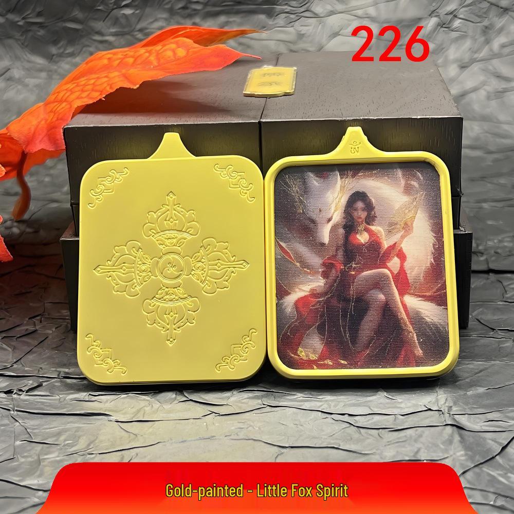 

Hand-Painted Gold Nine-Tailed Fox Thangka Pendant Necklace Pendant only