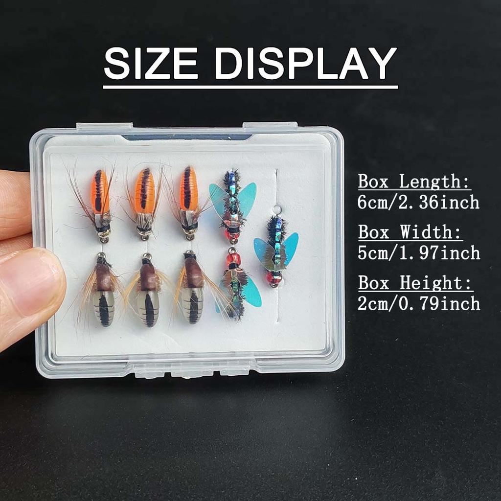 Set da 9 Pezzi Mosche Secche Pesca a Mosca Laser Doppia Ala Mosche Artificiali Esca, Ninfa, Ninfa con Testa in Ottone Esca, Lure per Pesca Trota Salmone