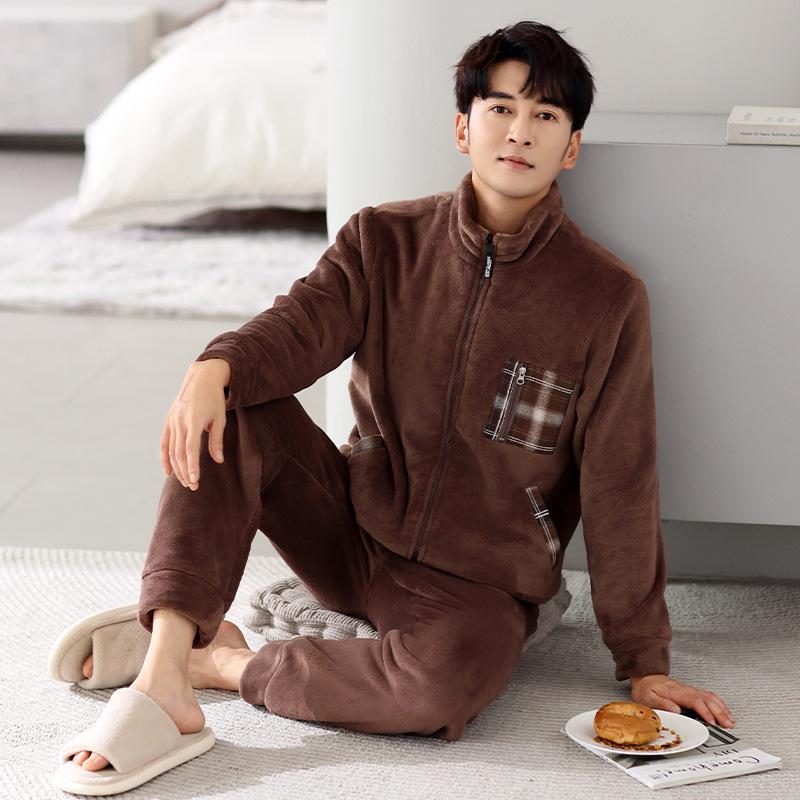 Pajamas Men'S Winter Coral Fleece Thickened Fleece Men'S Autumn And Winter Flannel Winter Warm Can Be Worn Outside Loungewear