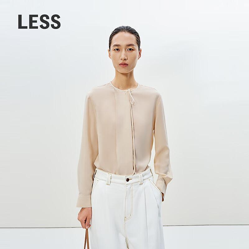LESS 2025 Spring Mulberry Silk Round Neck Long Sleeve Shirt