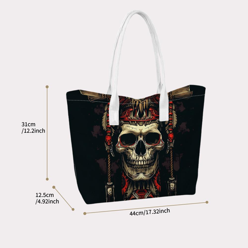 Skull Pattern Shoulder Bag Daily Use Casual Tote