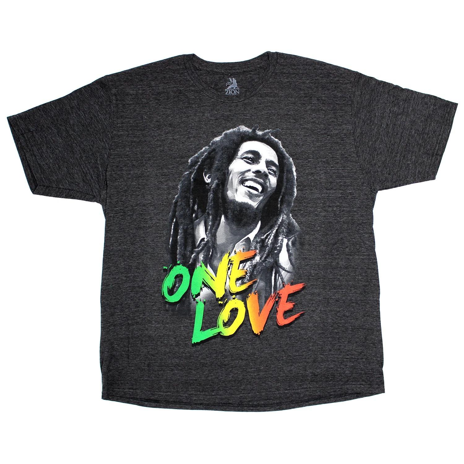 Men s Bob Marley One Love on Dark Heather Gray T-shirt Small Dark Heather Gray XXXL