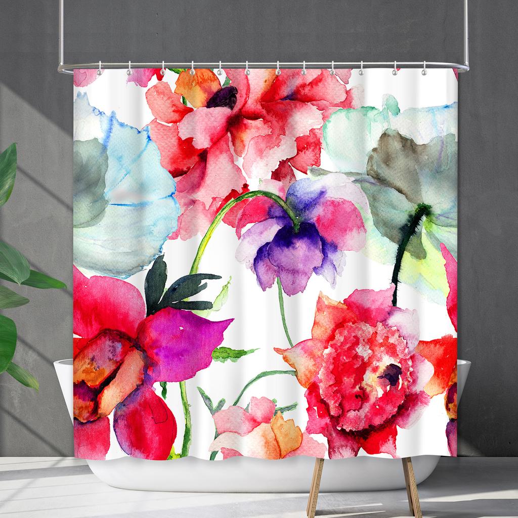 Shower Curtain Waterproof And Mildew-Proof 3D Digital Printing Plant Flower Plant Shower Curtain Bathroom Partition