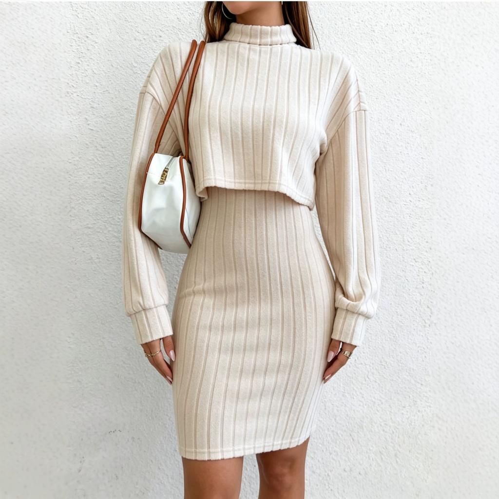 Europe, America 1116 Autumn and Winter New Hip-wrapped Long-sleeved Turtleneck Skirt Fashionable and Elegant Sexy Suit Skirt