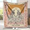 Vintage Tarot Card "The Lovers" Skeleton Design Flannel Throw Blanket, 100% Polyester Knitted Soft Cozy Warm Decorative Art